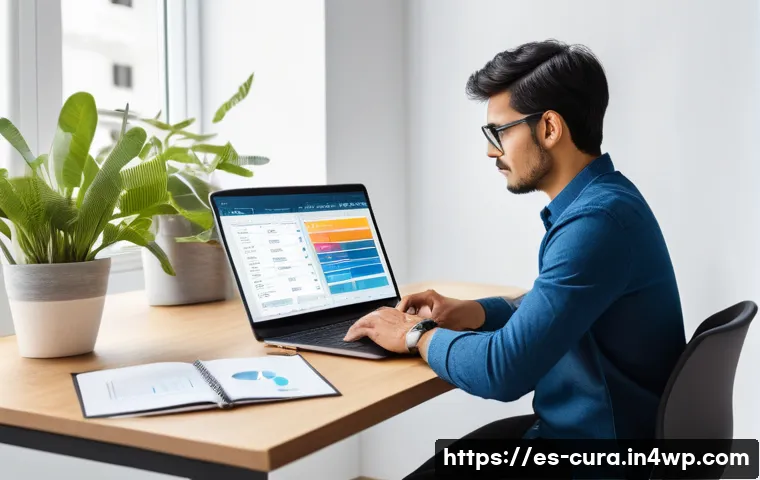 디지털 정보 큐레이션의 필수 요소 - A professional digital workspace showing a Hispanic content curator organizing information on a slee...
